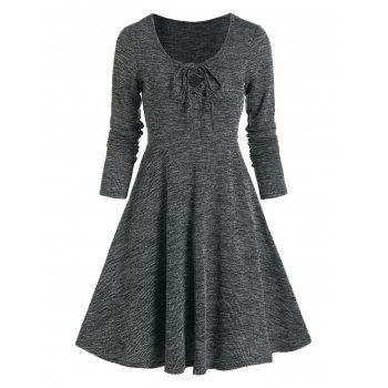 

Lace Up Knitted Mini A Line Dress, Ash gray
