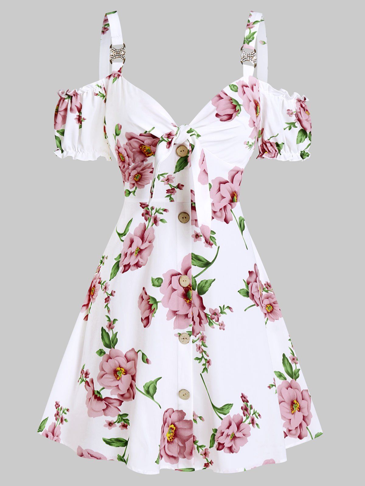 asymmetric hem retro flower print off the shoulder dress