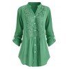 Chemise au Crochet en Dentelle à Manches Roulées Grande Taille - Vert clair 5XL