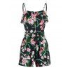 Combi-Short à Bretelle Fine Floral Imprimé à Volants - Noir M