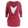 T-shirt Tunique Panneau en Dentelle en Avant à Manches Longues Grande Taille - Rouge Lave L