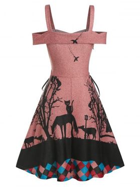 Tree Animal Print Side Lace Up Knitted A Line Dress 