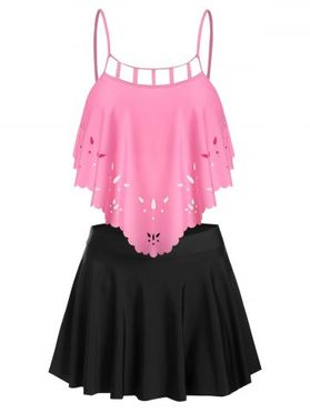 Ladder Cutout High Waisted Skirted Tankini Swimwear