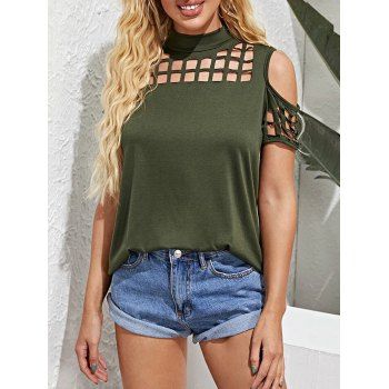 

Overlap Open Back Cold Shoulder Laser Cutout Top, Deep green