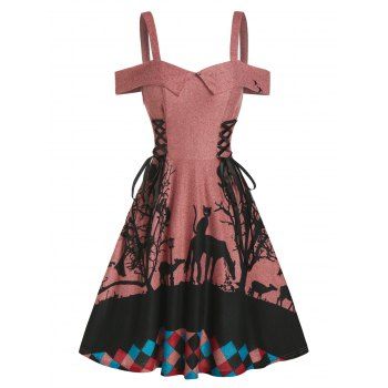 

Tree Animal Print Side Lace Up Knitted A Line Dress, Cherry red