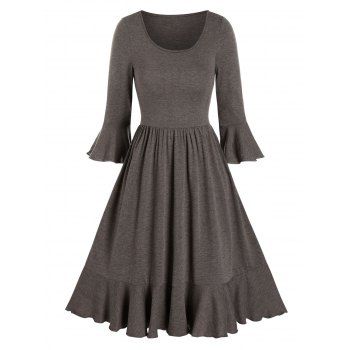 Image of Flounce Poet Sleeve Pleated A Line Dress
