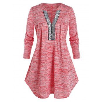 

Plus Size Space Dye Sequin V Cut Long Sleeve Tee, Valentine red