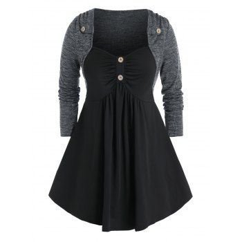 

Plus Size Marled Ribbed Sweetheart Neck Long Sleeve Tee, Black
