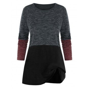 

Plus Size Contrast Color-blocking Long Sleeve Sweater, Multicolor