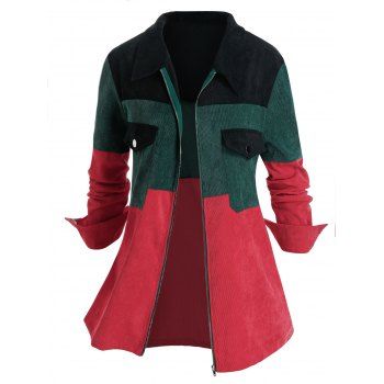 

Plus Size Corduroy Colorblock Zip Pocket Jacket, Multicolor