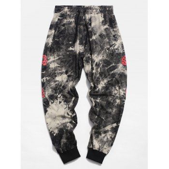 

Flower Tie Dye Print Drawstring Casual Pants, Gray