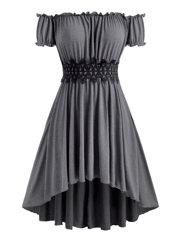 Robe Mi-Longue Haute Basse à Epaule Dénudée de Grande Taille - Gris 4X