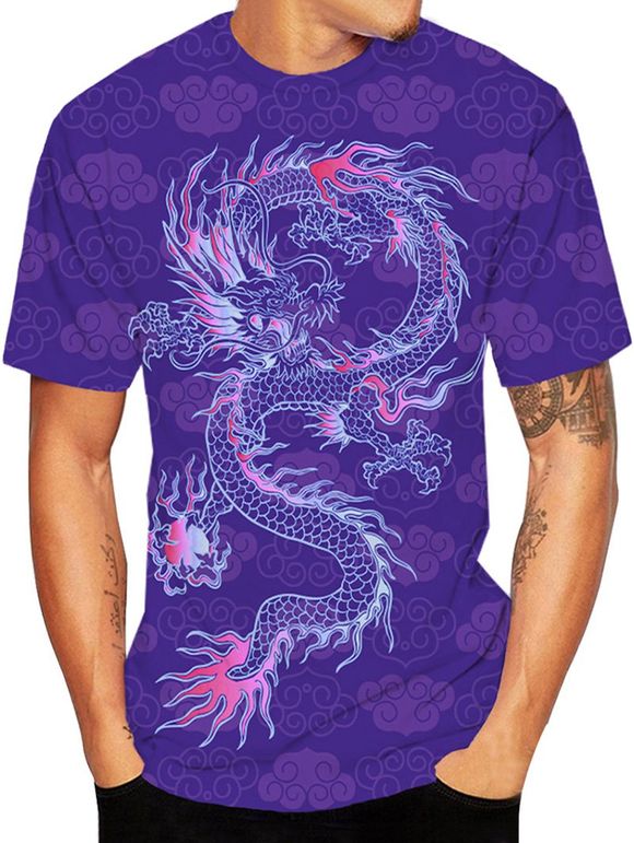 T-shirt Dragon Oriental Imprimé à Manches Courtes - multicolor L