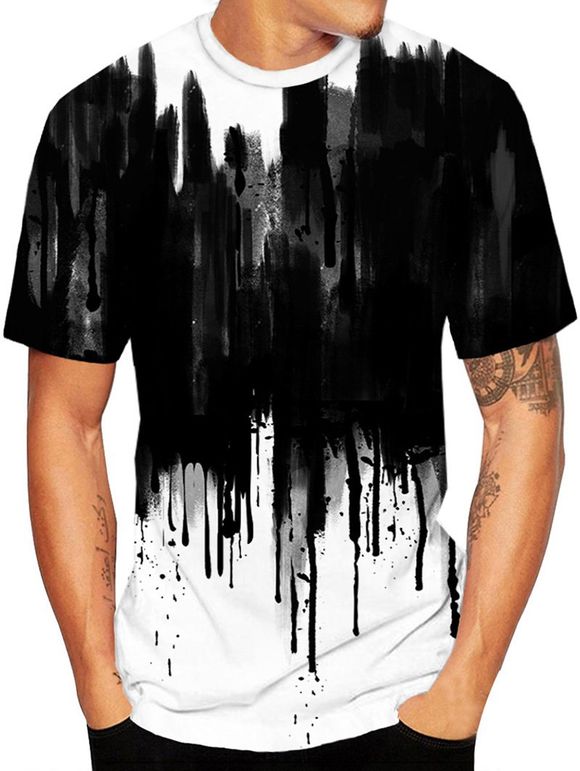 T-shirt Peinture Eclaboussée Imprimée à Manches Courtes - multicolor 3XL