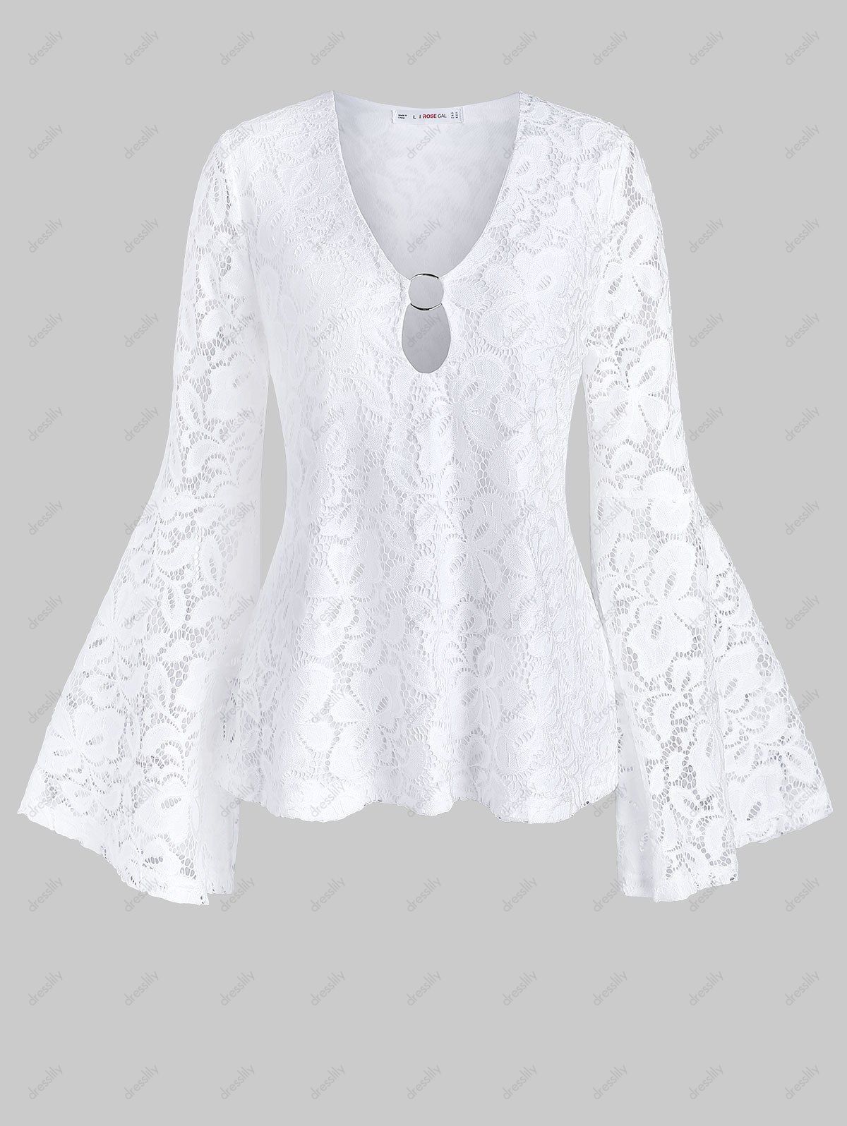 white bell sleeve blouse plus size
