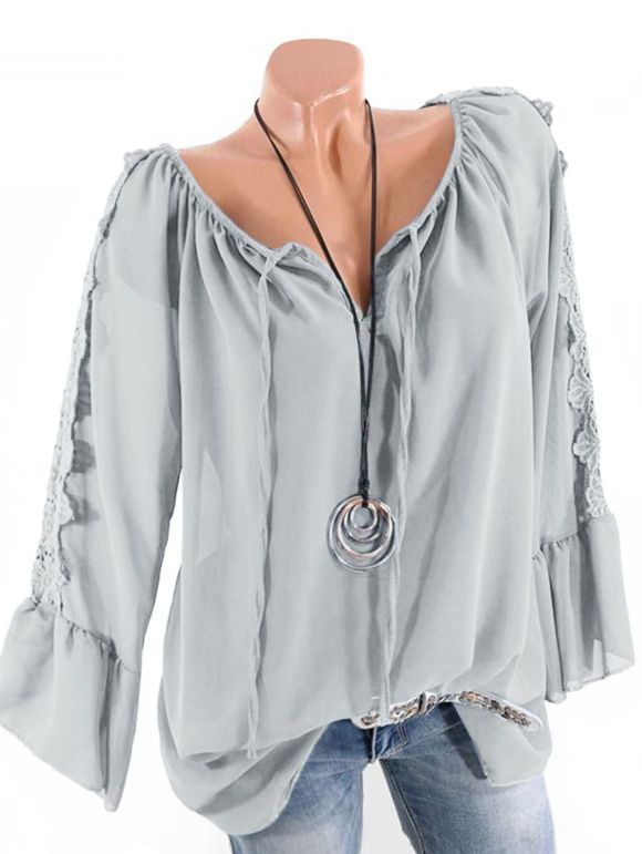 Chemisier Superposé de Grande Taille à Manches de Cloche - Gris Clair 2X