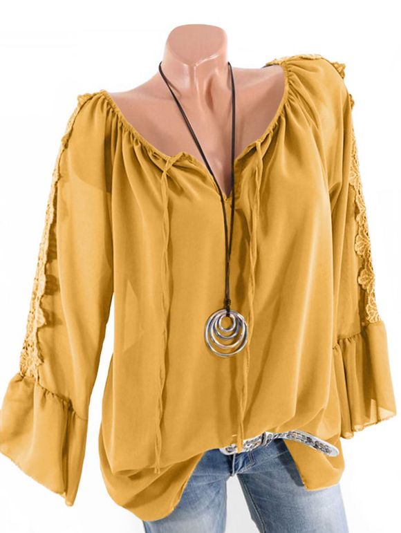 Chemisier Superposé de Grande Taille à Manches de Cloche - Deep Yellow 5X