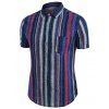 Chemise Boutonnée Colorée à Rayure Verticale avec Poche en Lin - Bleu XL