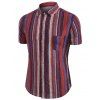 Chemise Boutonnée Colorée à Rayure Verticale avec Poche en Lin - Rouge M
