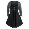 T-shirt Côtelé Manches Longues Grande Taille - Noir 5X