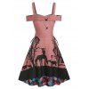 Tree Animal Print Side Lace Up Knitted A Line Dress - CHERRY RED 2XL
