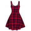 Checked Pattern Button A Line Dress - RED XL
