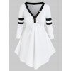 T-Shirt Tunique Rayé avec Boutons Grande-Taille - Blanc 5X