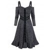 Robe Chinée Gothique Anneau en O à Epaule Dénudée à Volants Œillet - Gris Foncé M