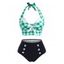 Tummy Control Tankini Swimwear Vintage Plaid Print Swimsuit Corset Style Mock Button Summer Beach Bathing Suit - GREEN L
