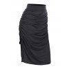 Jupe Plissée à Fente Latérale à Cordon - Gris Foncé 3XL