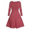 Corset Style Colorblock Dress Casual Two Tone Bicolor Long Sleeve A Line 2 In 1 Dress - RED WINE XL