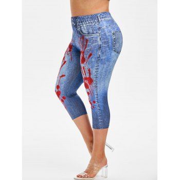 

Plus Size Halloween Blood Hands Print Cropped Jeggings, Light blue