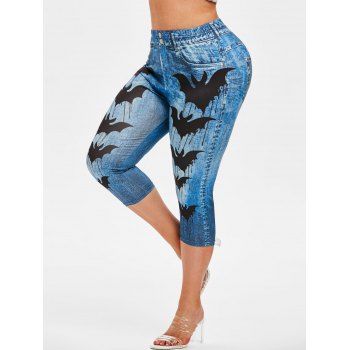 

Plus Size Halloween Bats Print Cropped Jeggings, Light blue