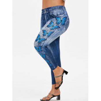 

Plus Size Butterfly 3D Denim Print Jeggings, Light blue