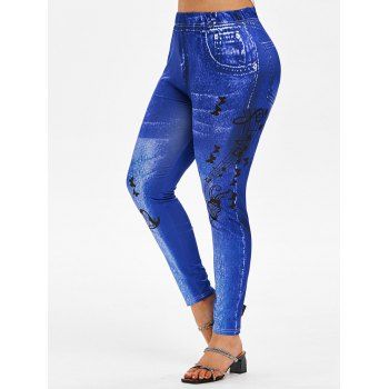 

Plus Size Butterfly 3D Pattern High Waisted Jeggings, Deep blue