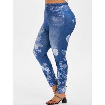 

Plus Size Paisley Floral Print Skinny Jeggings, Blue
