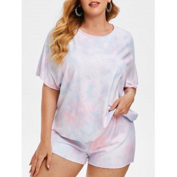 

Plus Size Fleece Tie Dye Drawstring Loungewear, Light pink