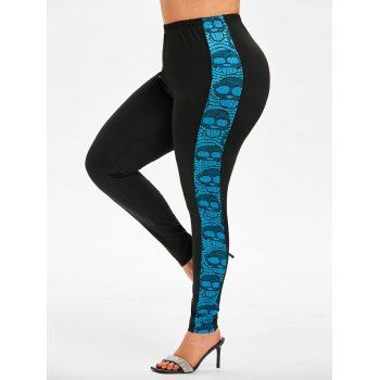 

Skull Printed Side High Waisted Halloween Plus Size Leggings, Green