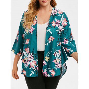 

Floral Open Front Plus Size Blouse, Green
