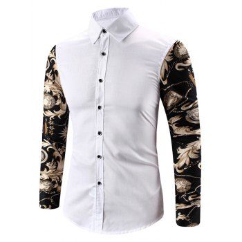 

Baroque Chain Print Button Up Long Sleeve Shirt, White