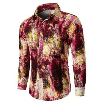 

Tie Dye Button Up Linen Casual Shirt, Red