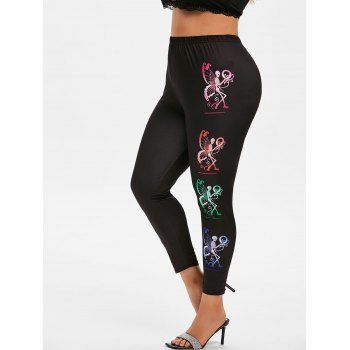 

Plus Size Halloween Butterfly Skeleton Print Leggings, Black
