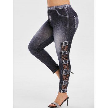Image of Plus Size D Buckle Denim Print Jeggings