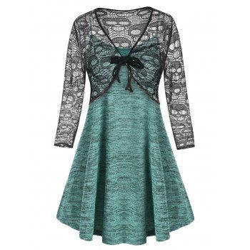 

Plus Size Knotted Lace Top And Space Dye Cami Top Set, Light green