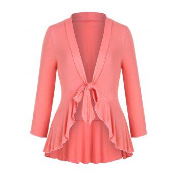

Knotted Solid Flounced Hem Plus Size Top, Light pink