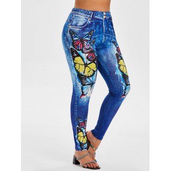 

Plus Size Butterfly Print 3D Denim Jeggings, Blue