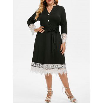 

Plus Size Contrast Lace Midi Dress, Black