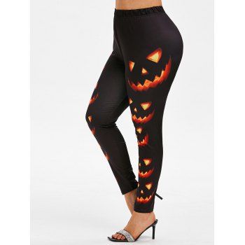 

Plus Size Pumpkin Flame Halloween High Rise Leggings, Black