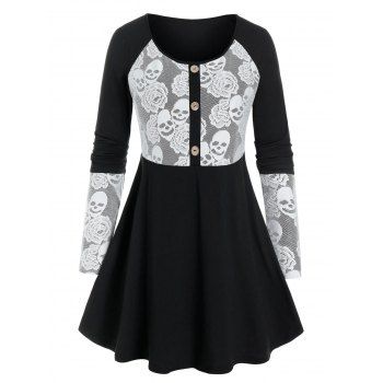 

Plus Size Skull Lace Skirted T Shirt, Black