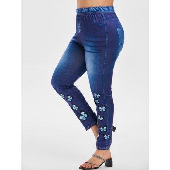 Image of Plus Size High Waist Butterfly D Denim Print Jeggings